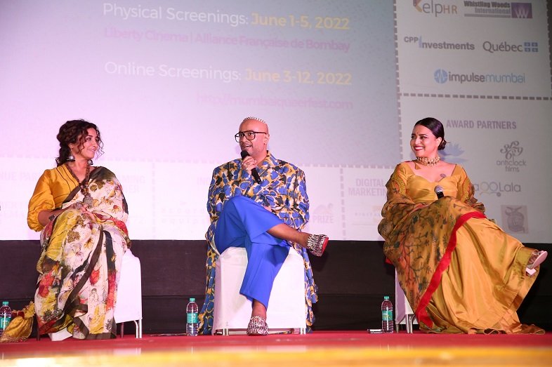 L to R - Actress Divya Dutta, Director of Sheer Qorma Faraz Ansari and Actress Swara Bhaskar at a panel discussion at 13th KASHISH Mumbai International Queer Film Festival