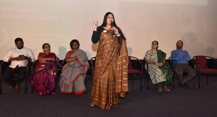 Shyla Talluri seen speaking at the launch of the RISE collaborative initiative