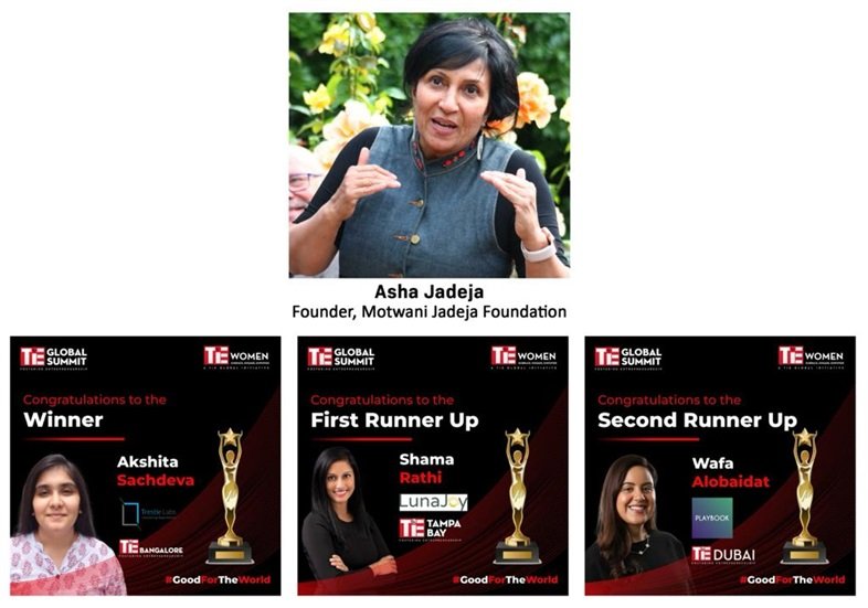 Asha Jadeja, Founder- Jadeja Motwani Foundation and the Winners of TiE Women Global Pitch Competition