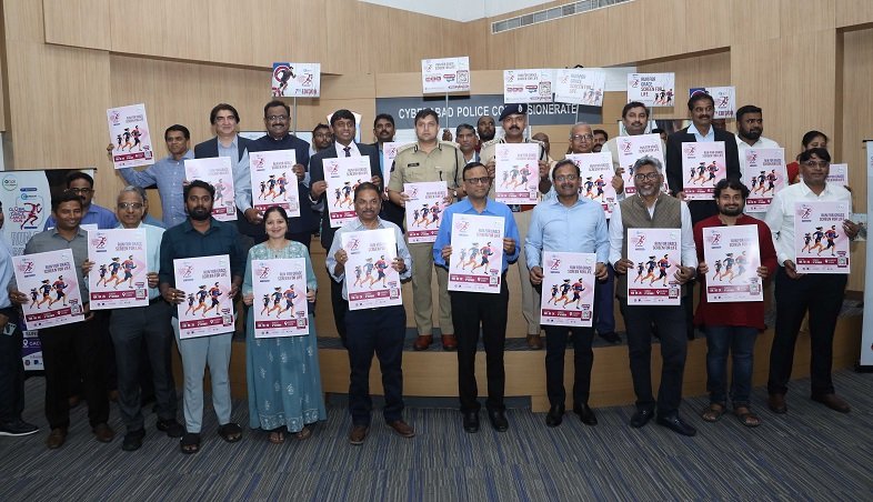 Avinash Mohanty, D. Joel Davis seen unveiling the poster of the Grace Cancer Run 2024. Also seen are Dr Chinnababu Sunkavalli, Ramesh Kaza, Prashant Nandella and others-5