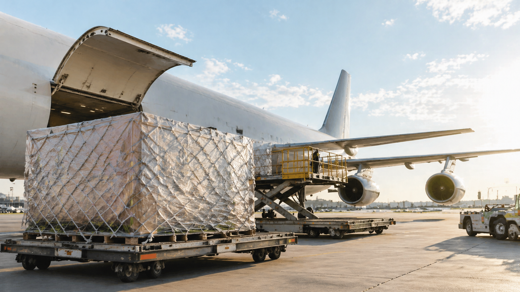 Cargo being loaded onto airplane Global logistics